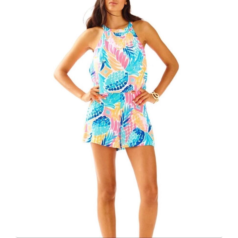 Lilly Pulitzer EDONA ROMPER Multi Goombay Smashed Pink Blue Green 8